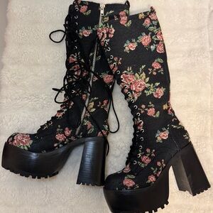 Current Mood Floral Lace-Up Platform Boots